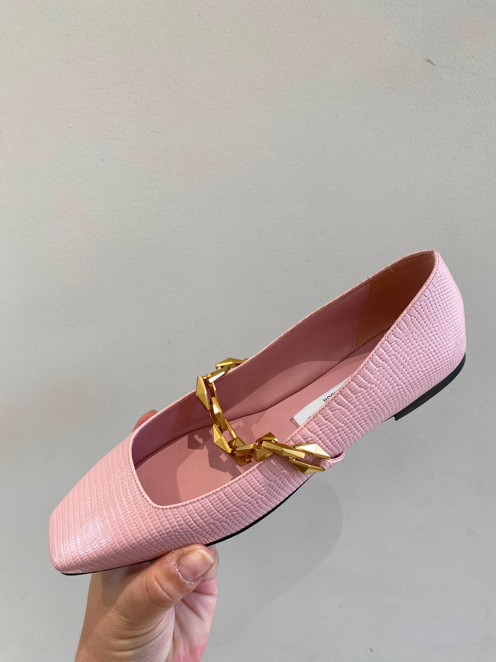 Chain-Embellished Leather Ballet Flats