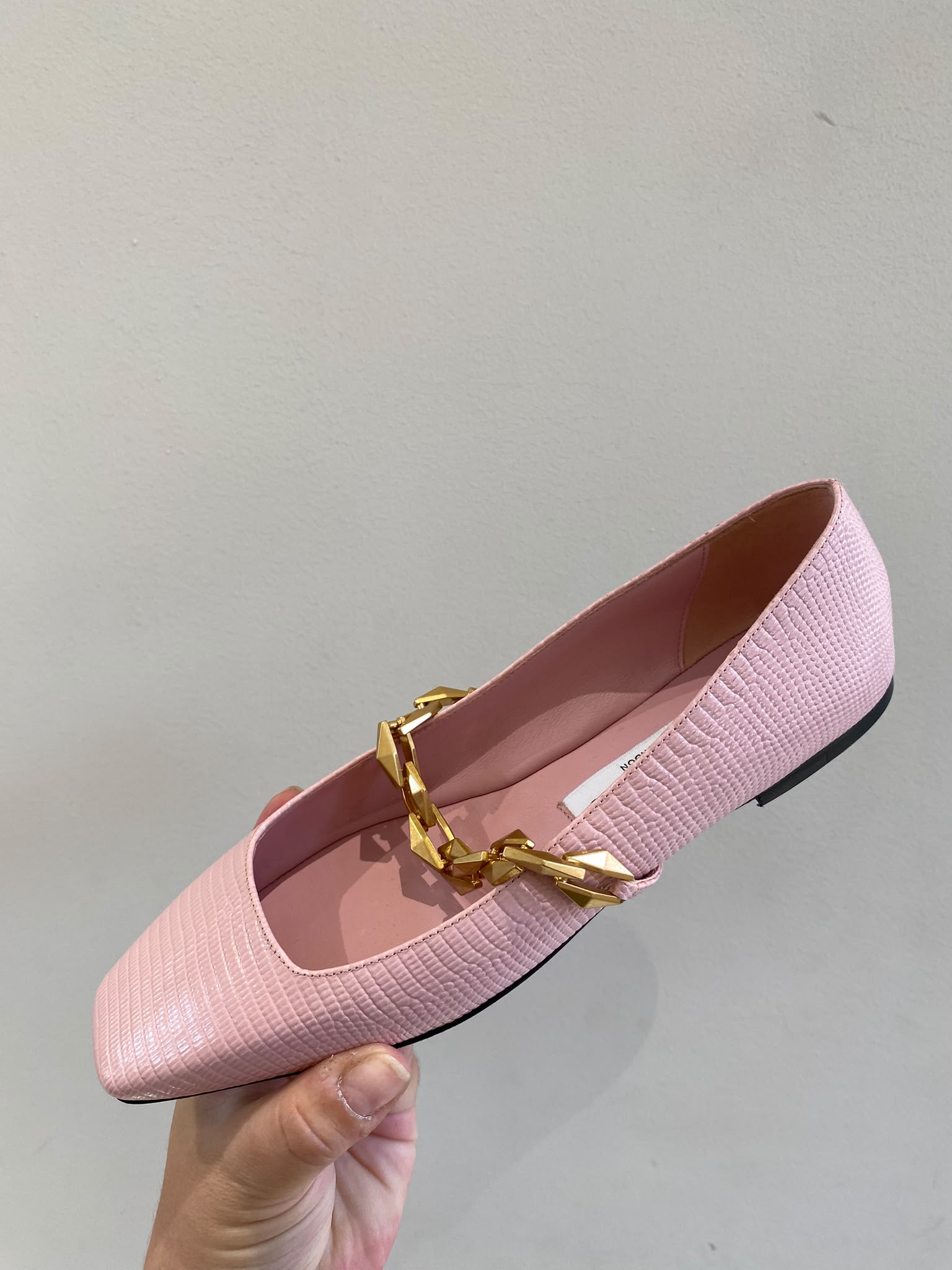 Chain-Embellished Leather Ballet Flats