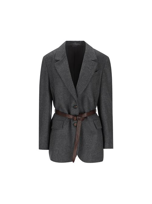Giacca in lana e cashmere con cintura in pelle