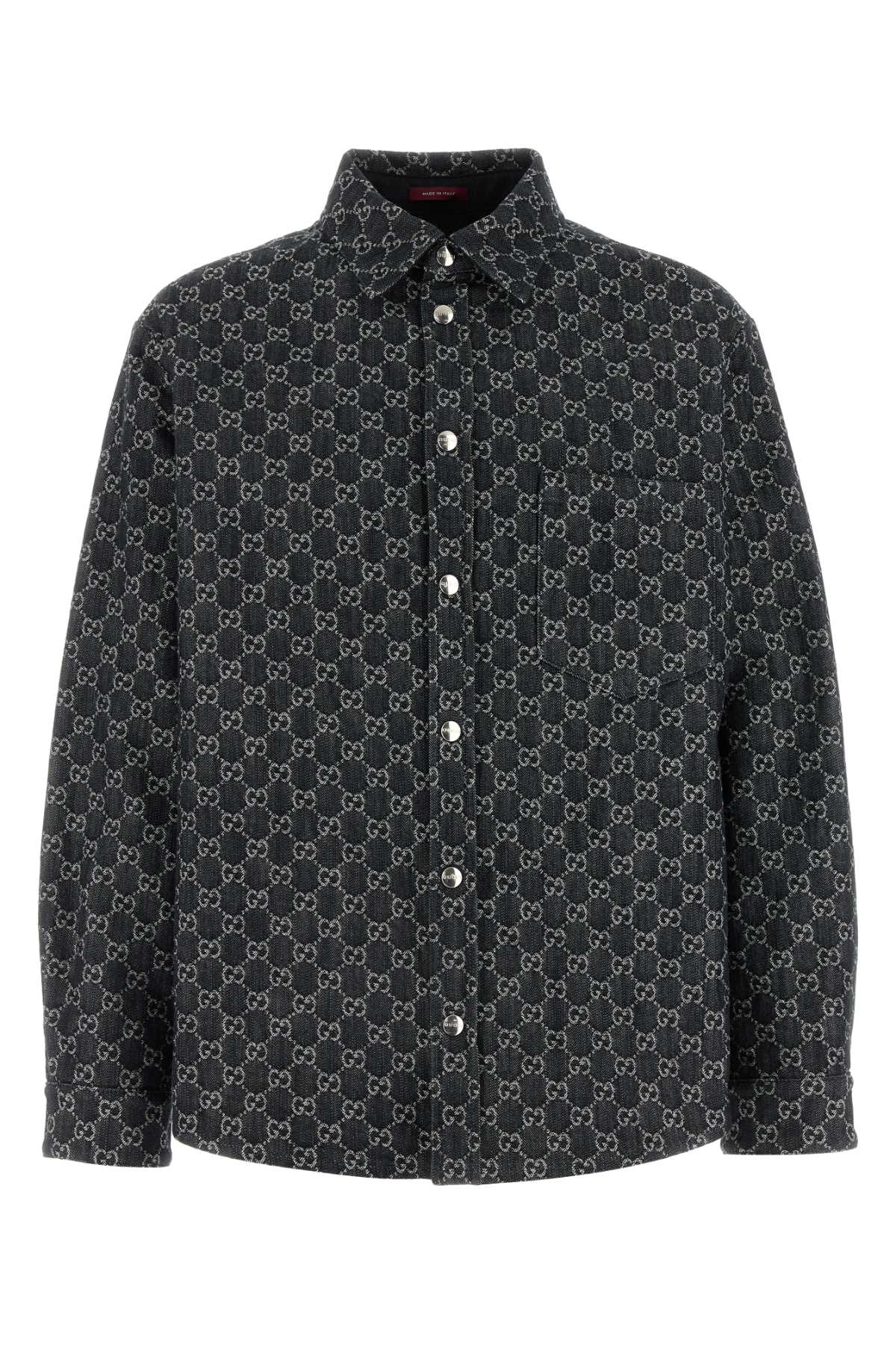GUCCI OVERSHIRT DENIM GG ALL OVER For Men Exterior: 100% Cotton Interior: 55% Polyester 45% Wool