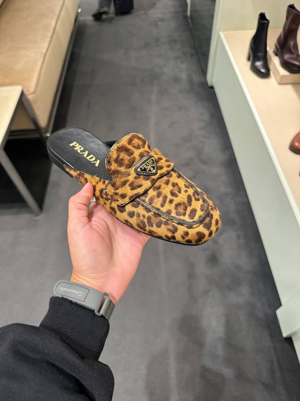 Leopard-Print Calf Hair Mules