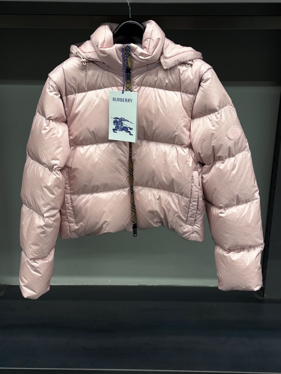 Detachable Hood Check Trim Puffer Jacket