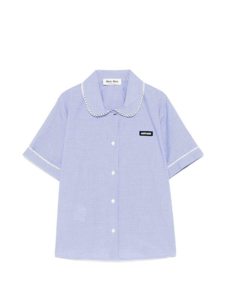 Gingham check shirt with lace trim