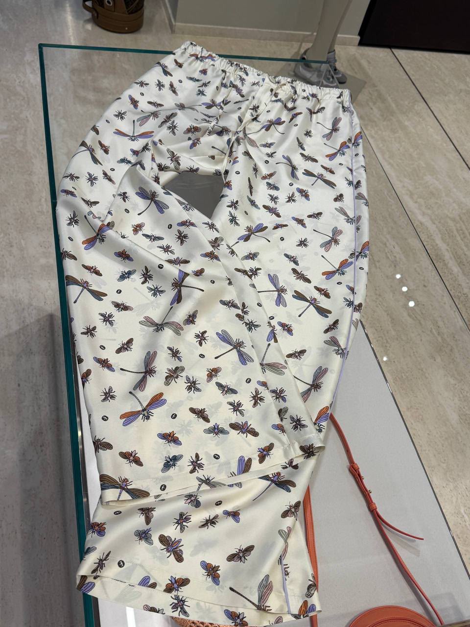 Dragonfly-print silk pajama pants