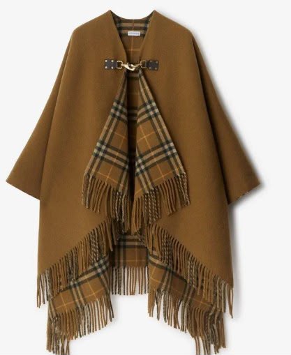 Reversible Check Wool Cashmere Cape