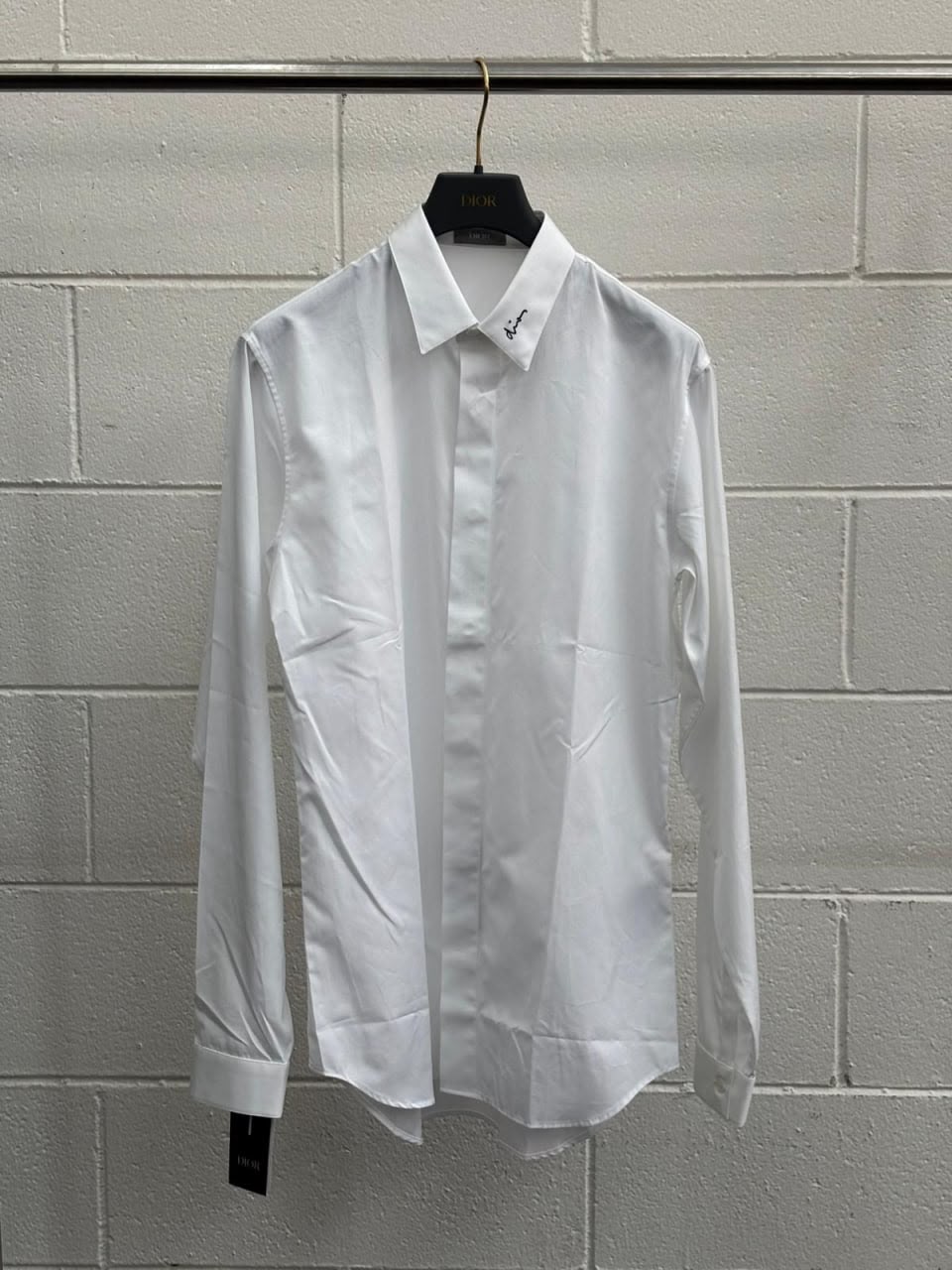 Men's White Cotton Poplin Shirt with Signature Embroidery