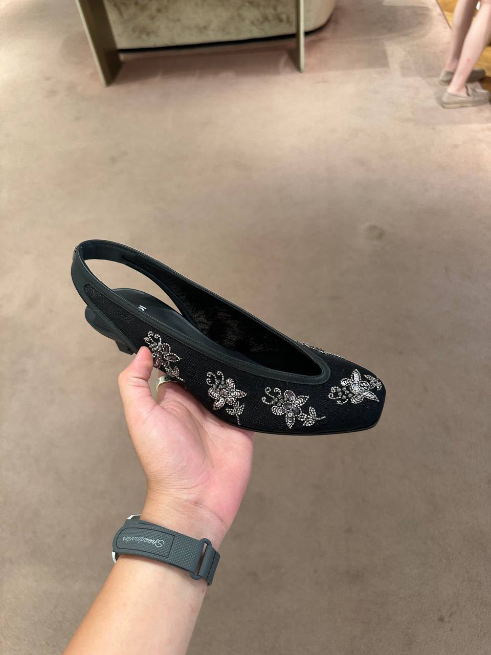 Embellished Mesh Slingback Pumps