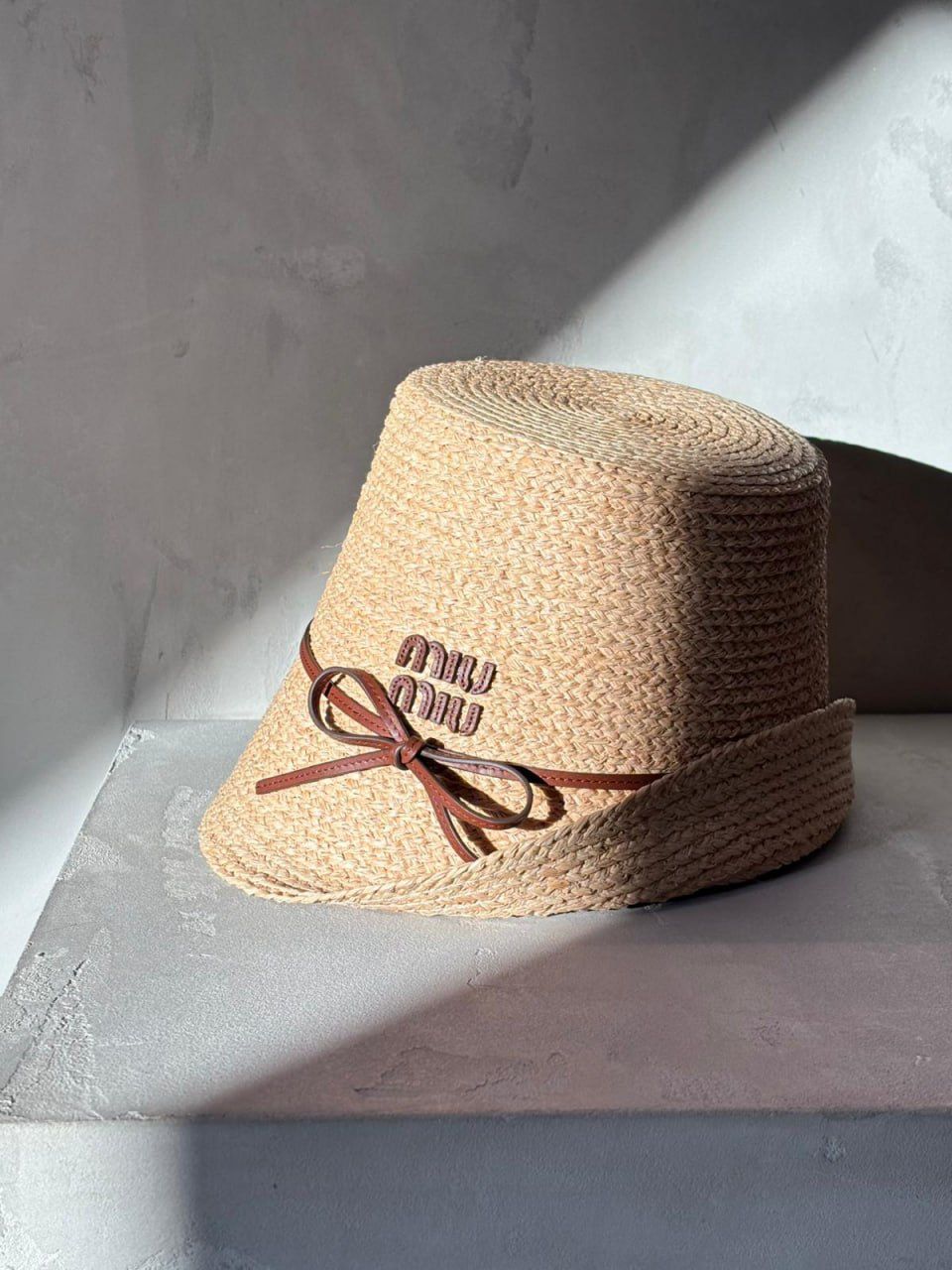 Straw bucket hat with logo