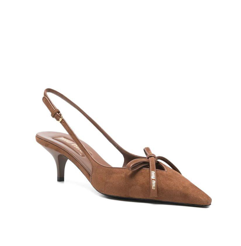 Suede Slingback Pumps with Bow