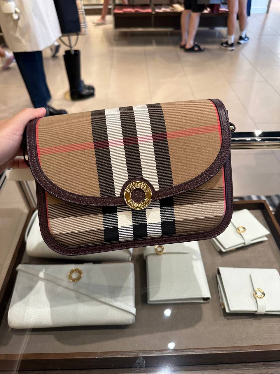 Note Check Canvas and Leather Crossbody Bag