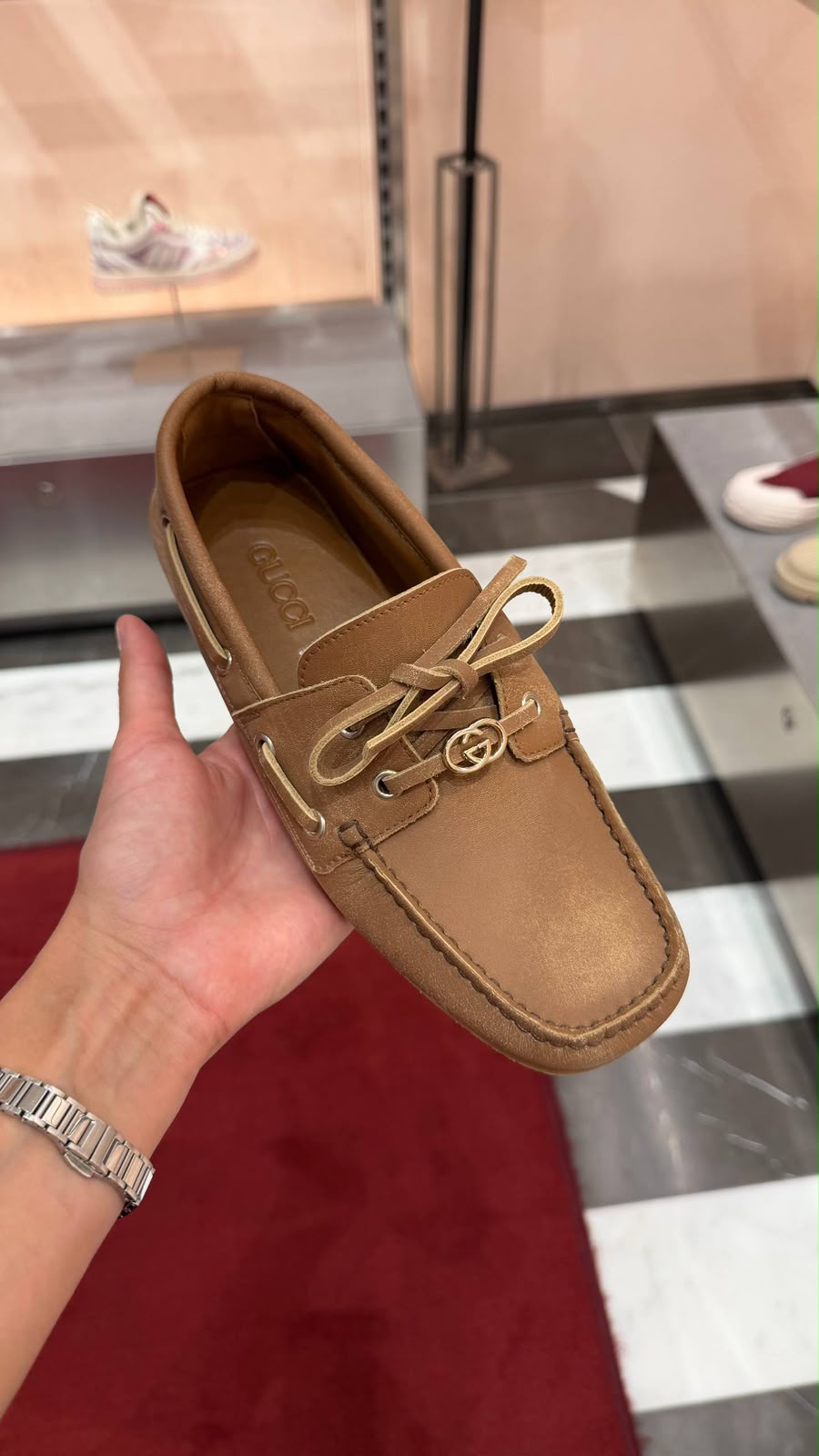 Women's Leather Boat Shoe with Interlocking G