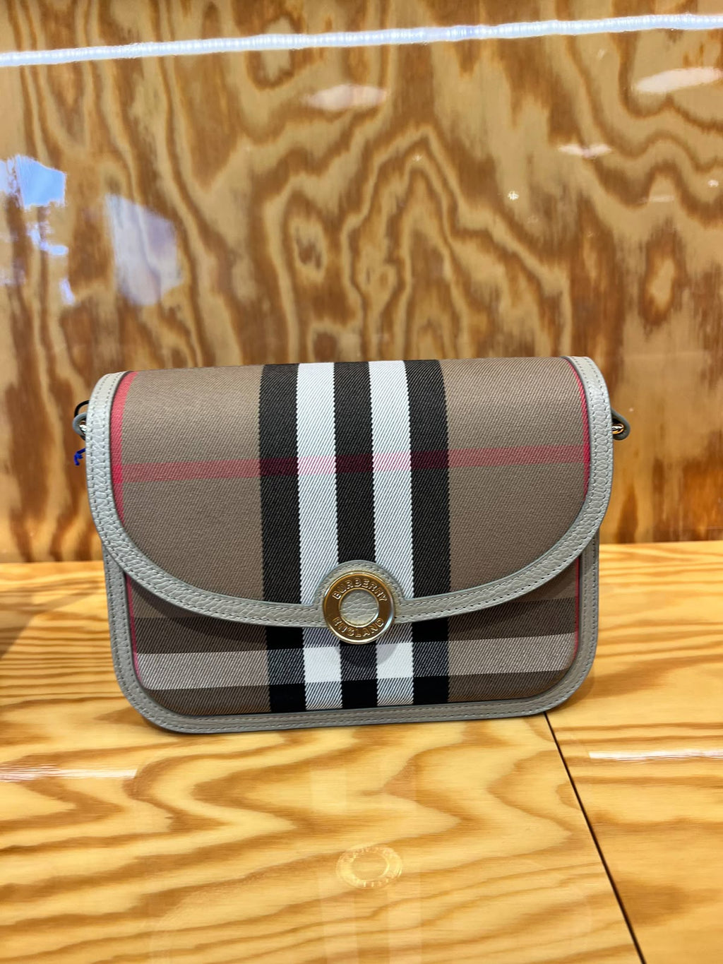 Small Check Canvas and Leather Title Bag