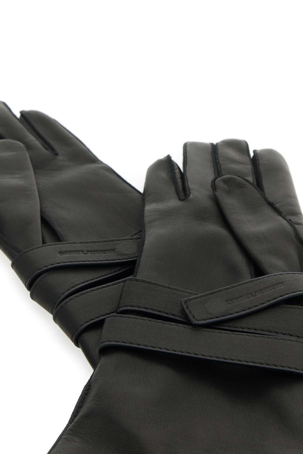 SAINT LAURENT AVIATOR GLOVES WITH STRAPS AND For Women Exterior: 100% Lamb leather Lining: 100% Silk