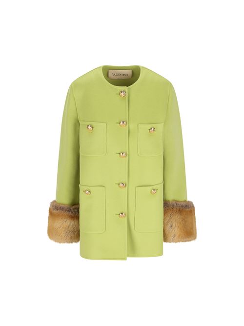 Valentino Wool Coat with Fur Cuffs
