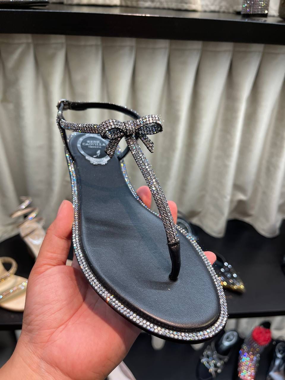 Cleo Bow Crystal-Embellished Thong Sandals
