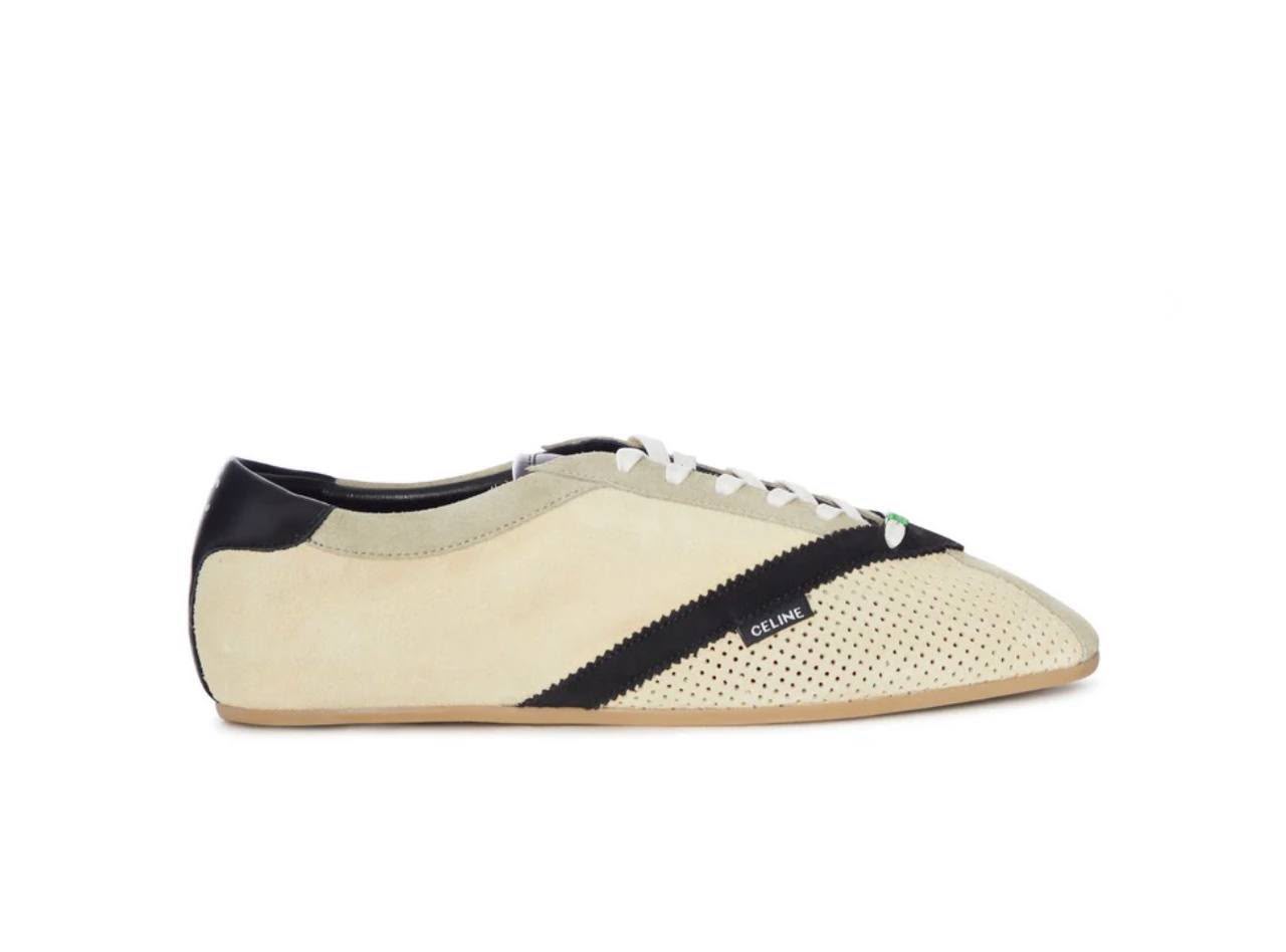 Lace-Up Low Top Sneakers in Perforated Leather and Suede