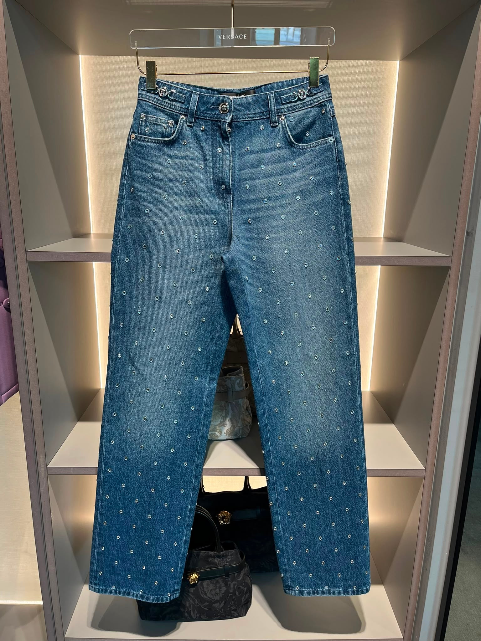 Crystal-Embellished Straight-Leg Jeans