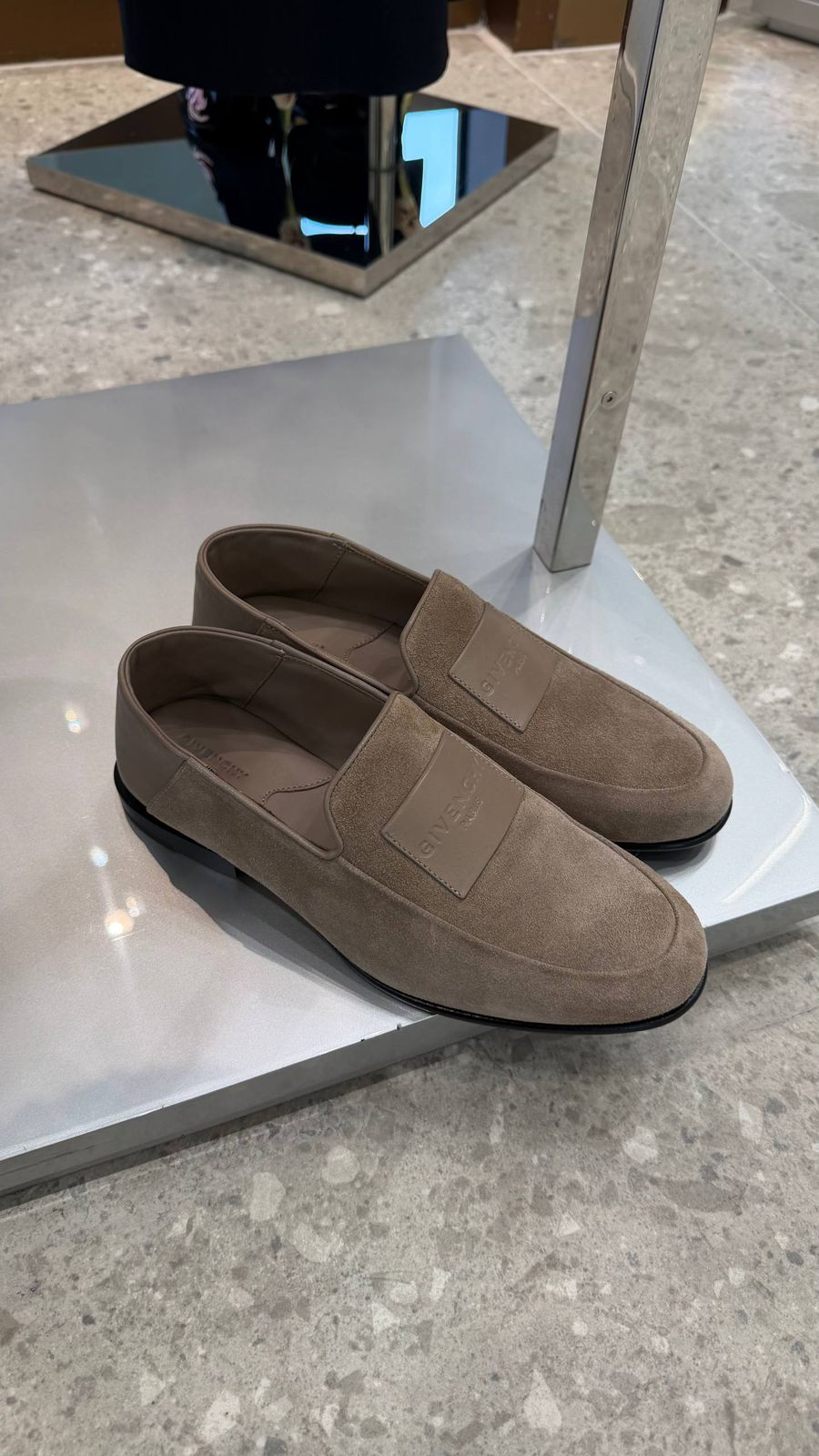 Suede Loafers with Logo Patch