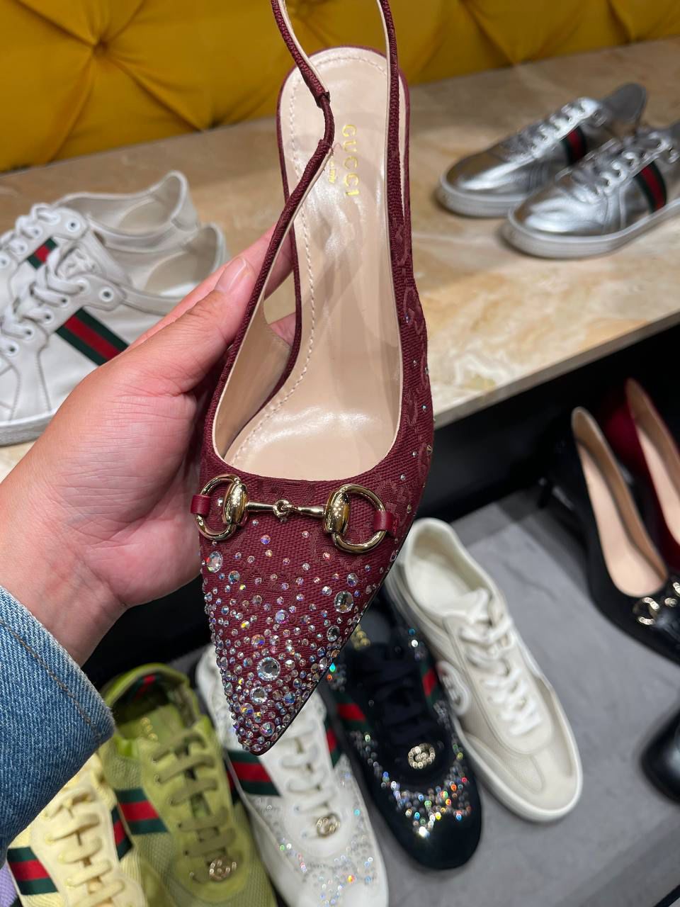 Gucci GG Supreme Crystal Embellished Ballet Flat