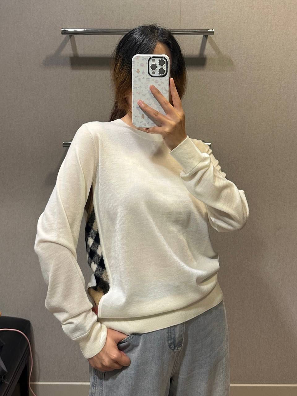 Check Panel Wool Cashmere Sweater
