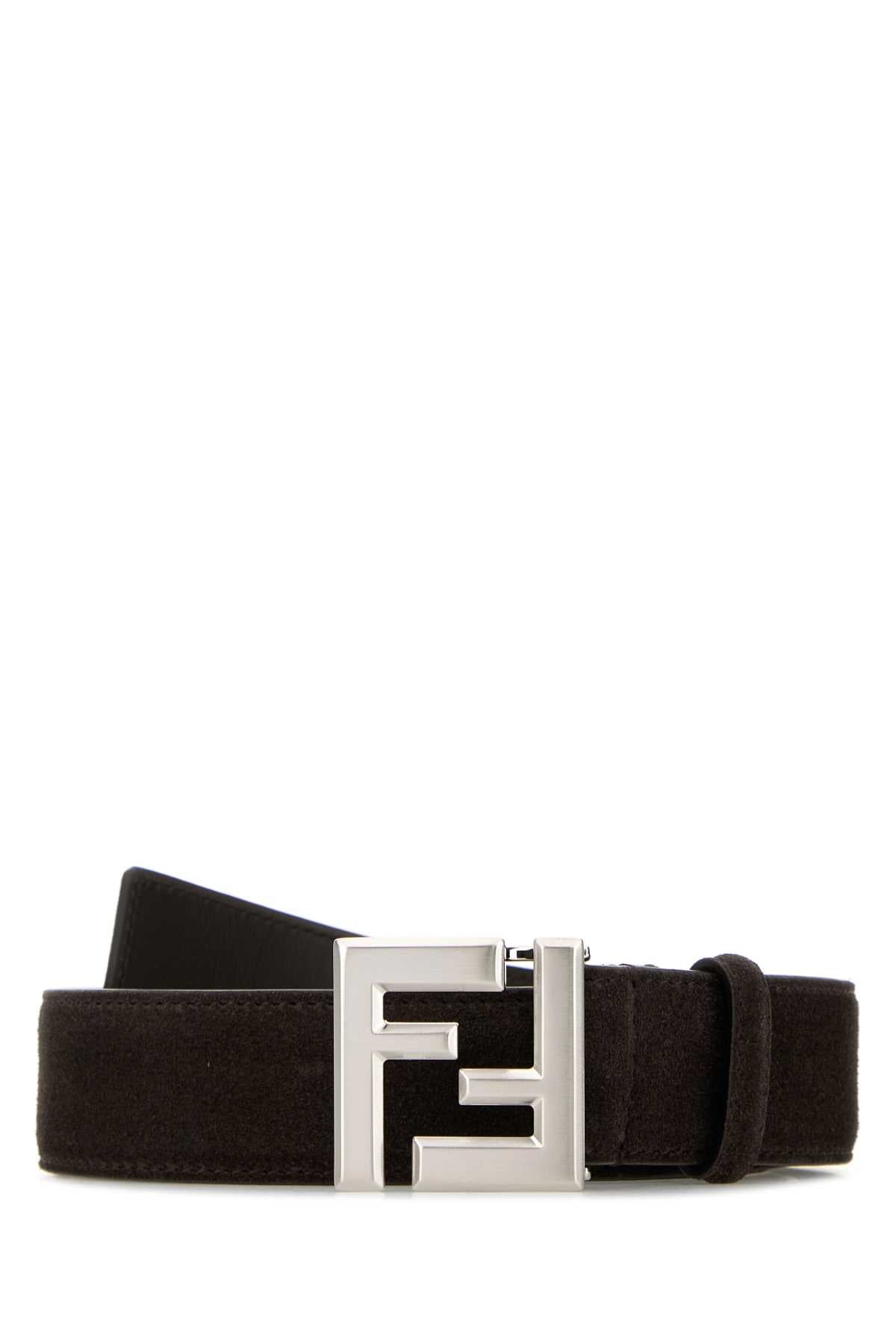 FENDI CINTURA SCAMOSCIATA CON BUCKLE LOGO FF For Men Exterior: 100% Suede Finishing: Silver metal