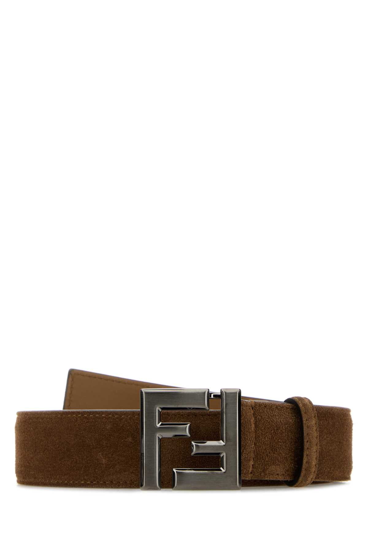 FENDI CINTURA SCAMOSCIATA CON BUCKLE LOGO FF For Men Exterior: 100% Suede Finishing: Ruthenium
