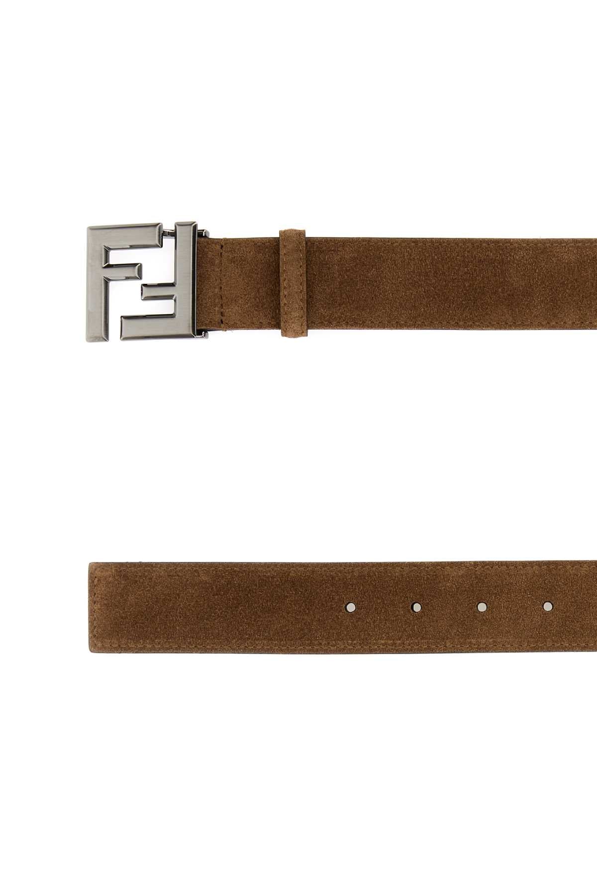 FENDI CINTURA SCAMOSCIATA CON BUCKLE LOGO FF For Men Exterior: 100% Suede Finishing: Ruthenium