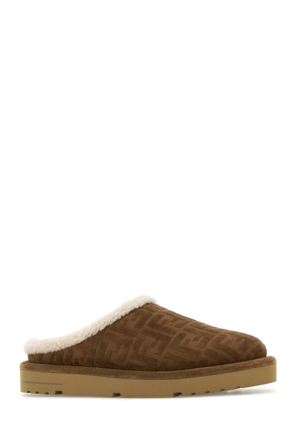 FENDI SABOT SIMIL TASMAN FF ALL OVER For Men Exterior: 100% Calf Interior: 100% Shearling Sole: Rubber