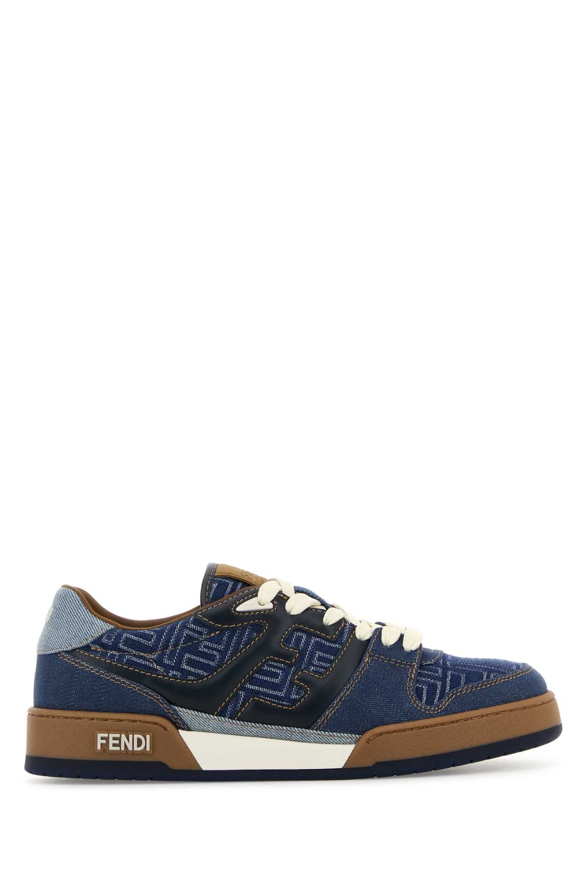 FENDI MATCH DENIM FF+MIX DENIM+LOGO For Men Exterior: 66% Cotton 34% Polyester Interior: 100% Nylon Sole: Rubber