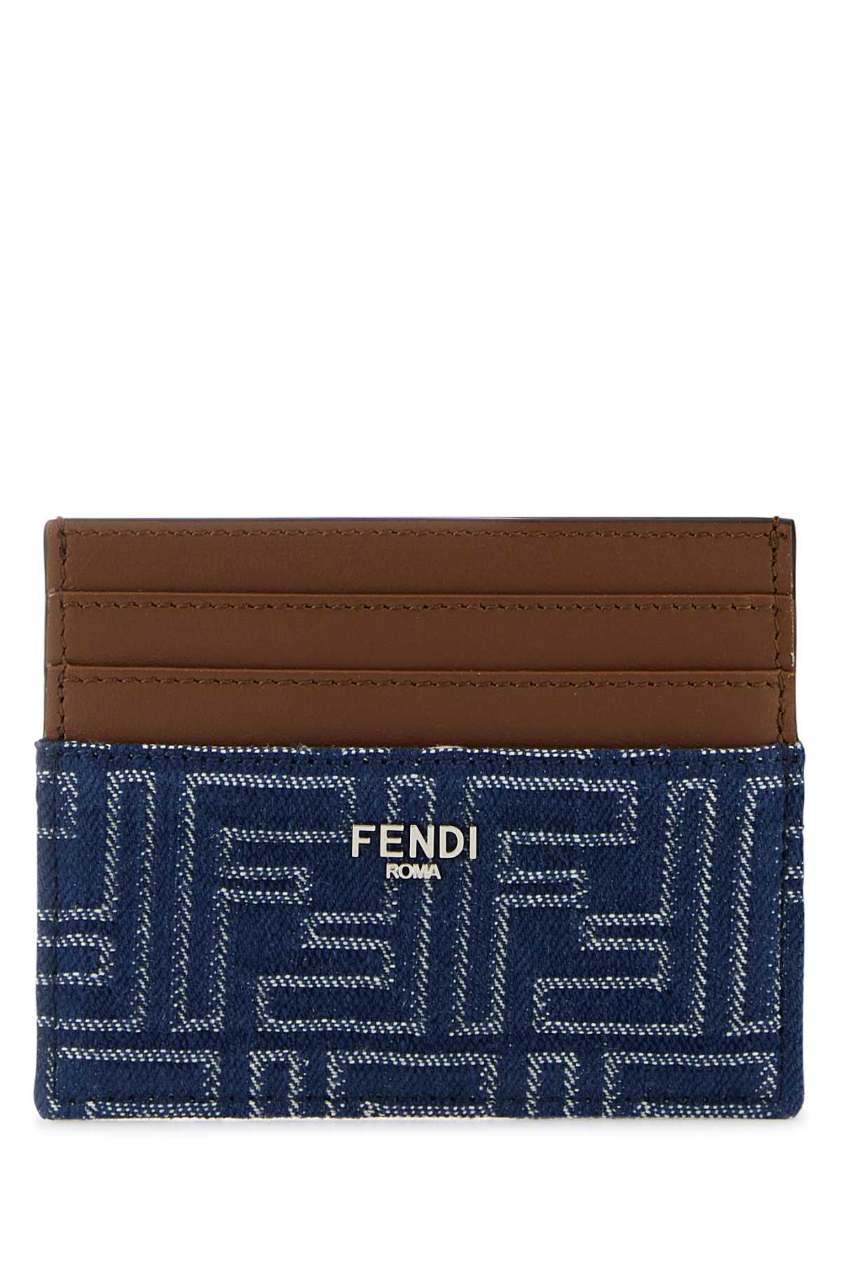 FENDI CARD CASE DENIM FF+COVER For Men Exterior: 100% Fabric Finishing: Silver metal