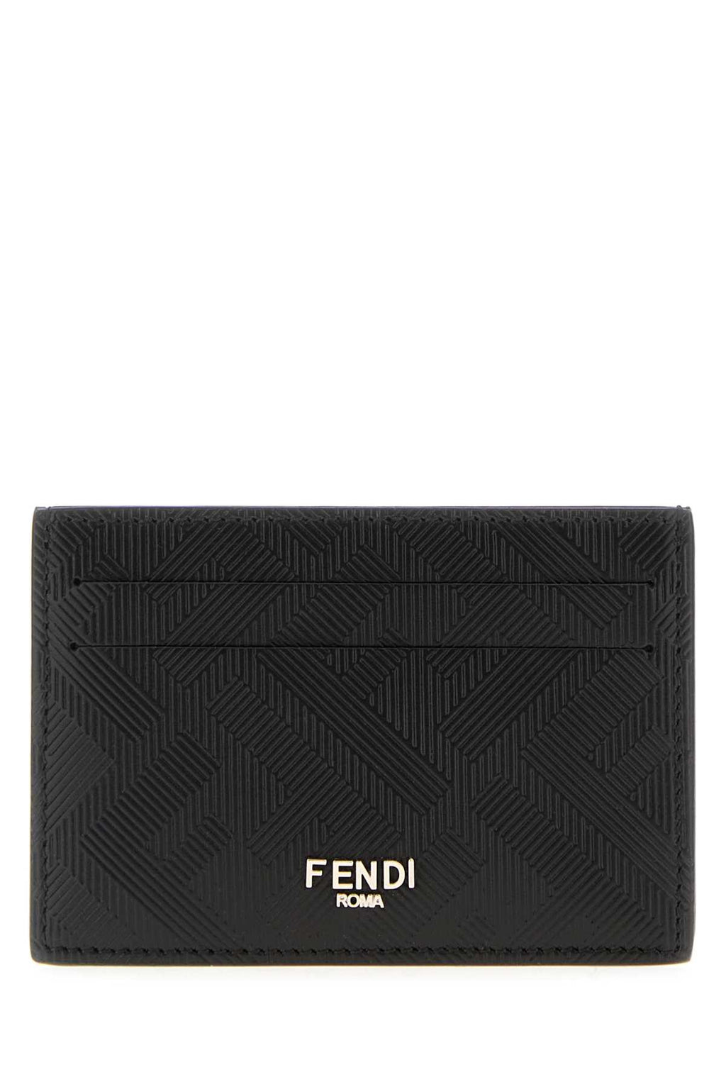 FENDI PORTACARTE PIATTO FF ALL OVER NERO SU NERO For Men Exterior: 100% Leather Finishing: Silver metal