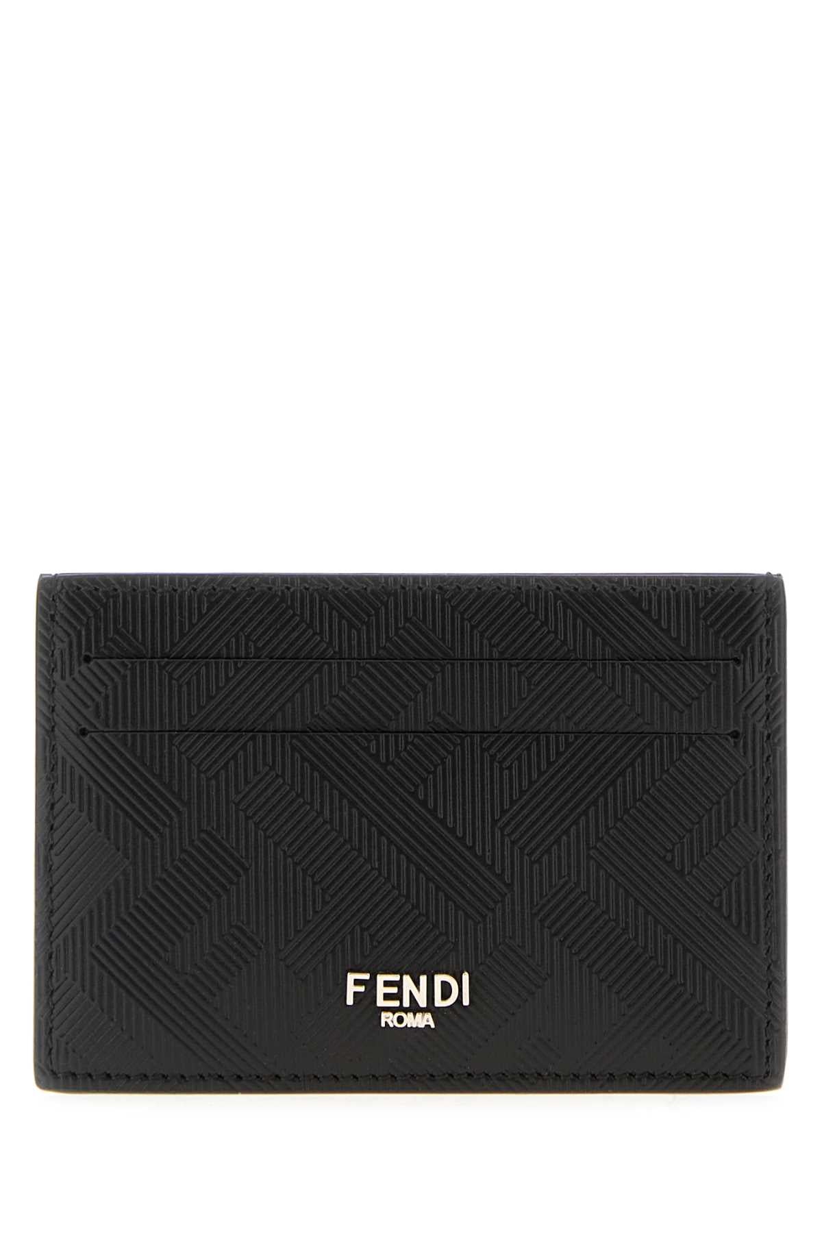 FENDI PORTACARTE PIATTO FF ALL OVER NERO SU NERO For Men Exterior: 100% Leather Finishing: Silver metal