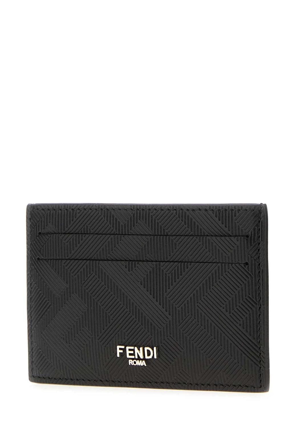 FENDI PORTACARTE PIATTO FF ALL OVER NERO SU NERO For Men Exterior: 100% Leather Finishing: Silver metal