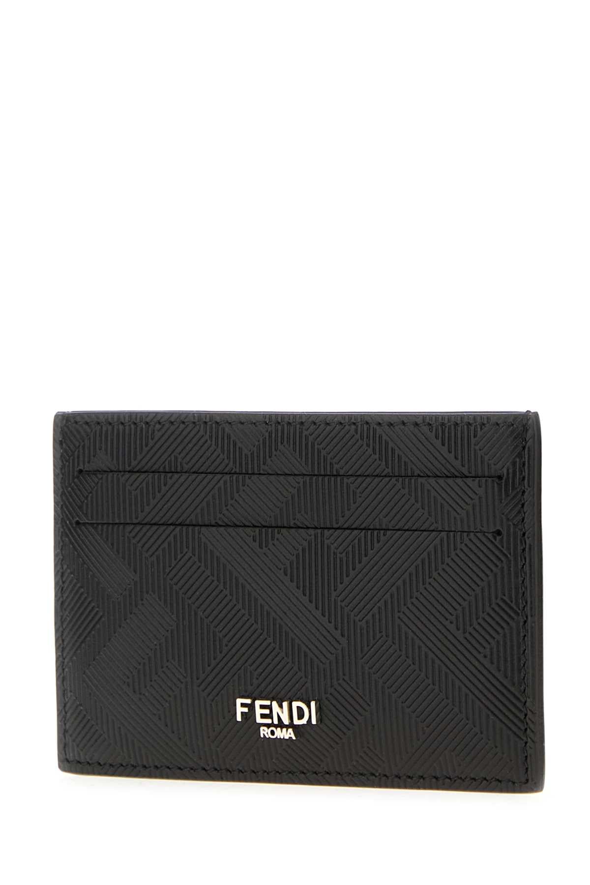 FENDI PORTACARTE PIATTO FF ALL OVER NERO SU NERO For Men Exterior: 100% Leather Finishing: Silver metal