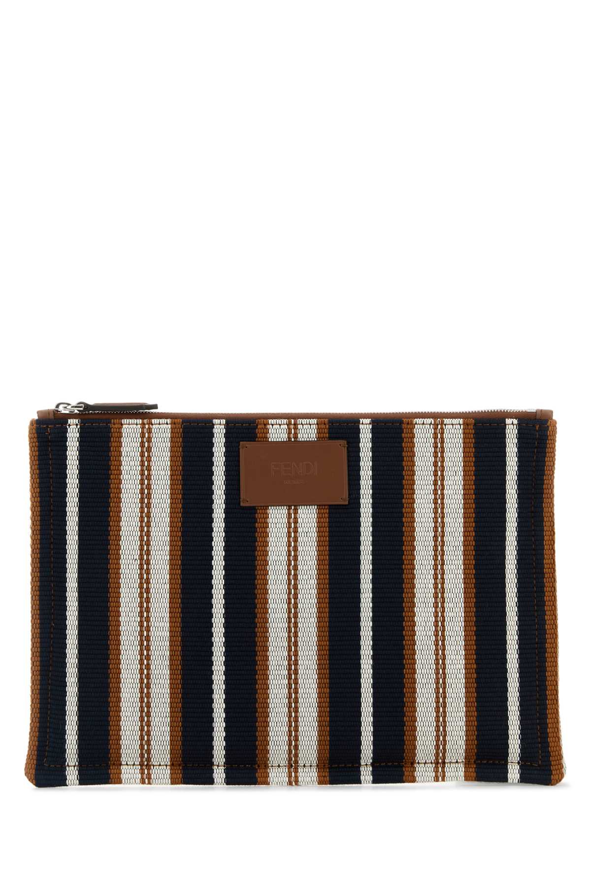 FENDI FLAT POUCH M CANVAS STR/COV For Men Exterior: 100% Fabric Finishing: Silver metal