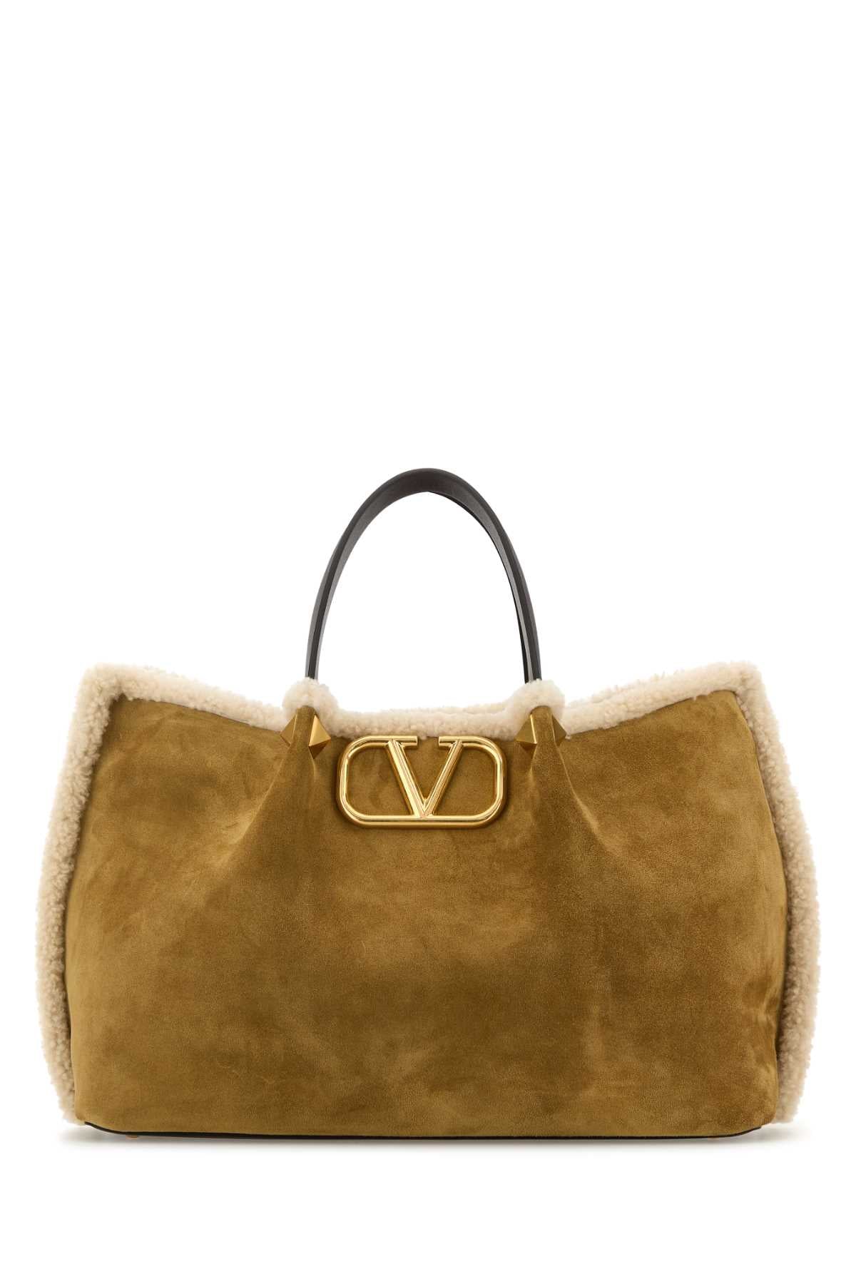 VALENTINO GARAVANI MEDIUM TOTE | VLOGO SIGNA For Women Exterior: 100% Suede Lining: 100% Shearling Finishing: Antiqued golden metal