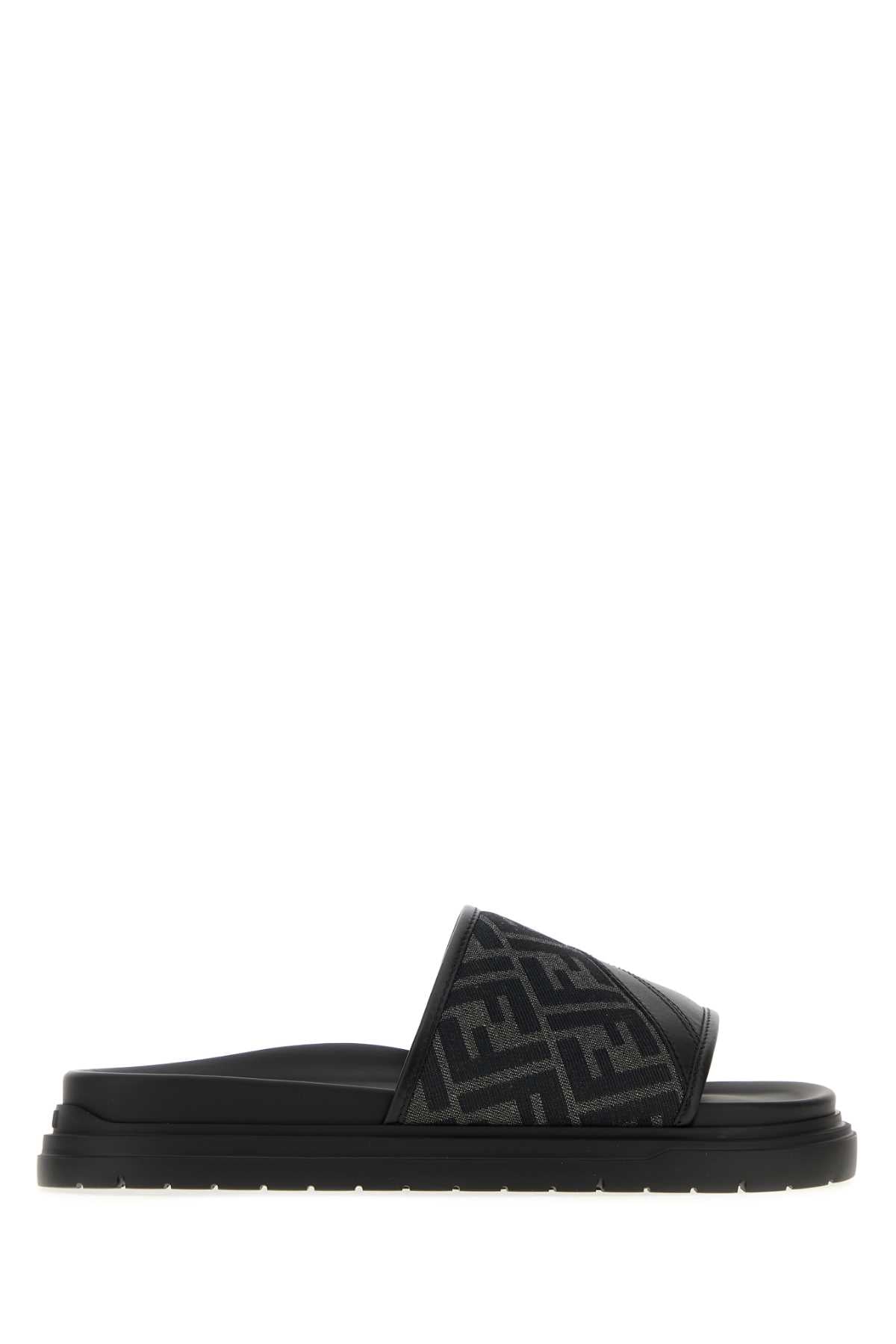 FENDI SANDALO MIX VITELLO+TESS.FF For Men Exterior: 65% Nylon 35% Cotton 100% Calf Interior: 100% Calf Sole: Rubber