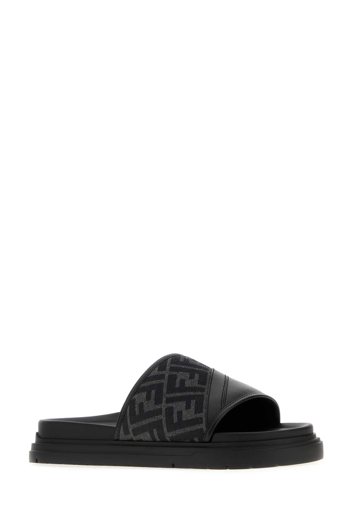 FENDI SANDALO MIX VITELLO+TESS.FF For Men Exterior: 65% Nylon 35% Cotton 100% Calf Interior: 100% Calf Sole: Rubber