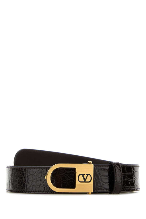 VALENTINO GARAVANI BELT H. 30 | MINI VLOGO S For Men Exterior: 100% Alligator Finishing: Antiqued golden brass