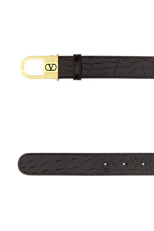 VALENTINO GARAVANI BELT H. 30 | MINI VLOGO S For Men Exterior: 100% Alligator Finishing: Antiqued golden brass