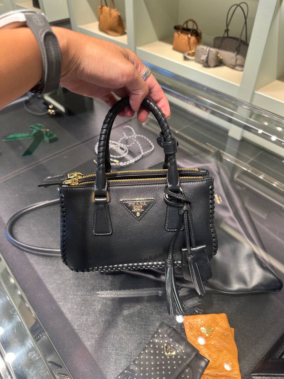 Small Leather Handbag with Whipstitch Detail