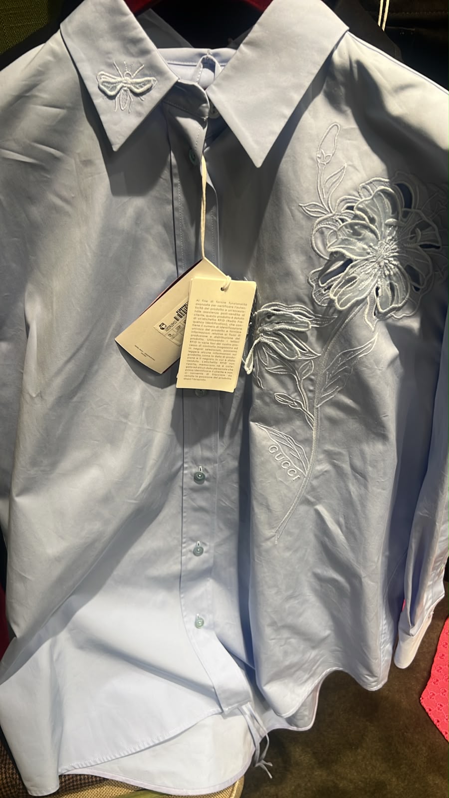 Floral and Bee Embroidered Cotton Shirt