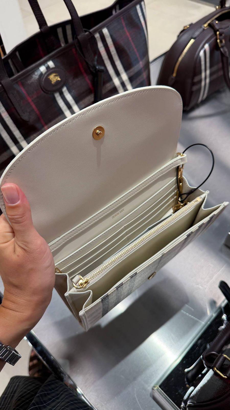 Check and Leather Continental Wallet