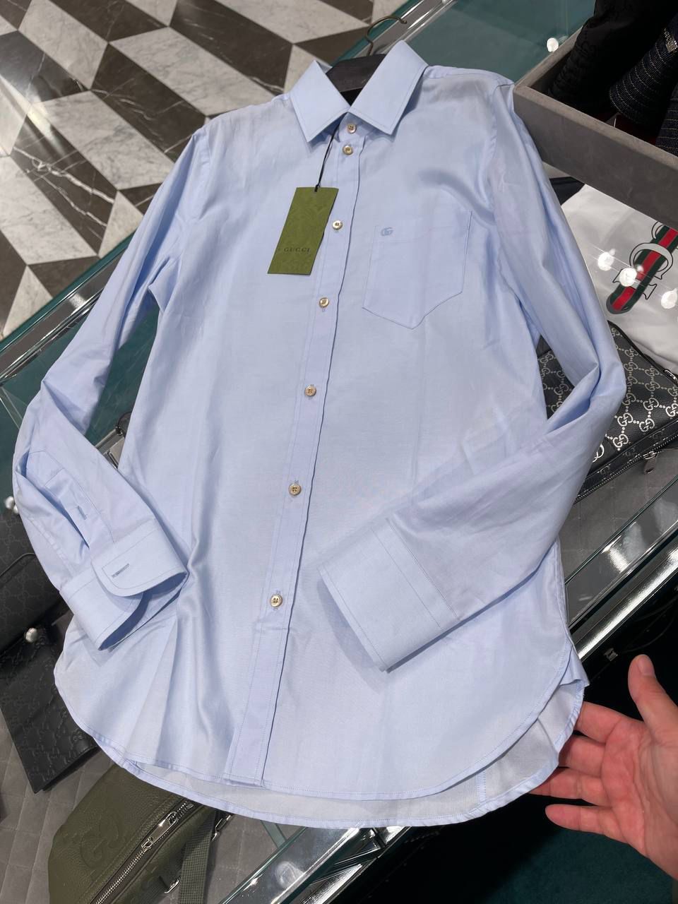 Light Blue Cotton Shirt with Interlocking G