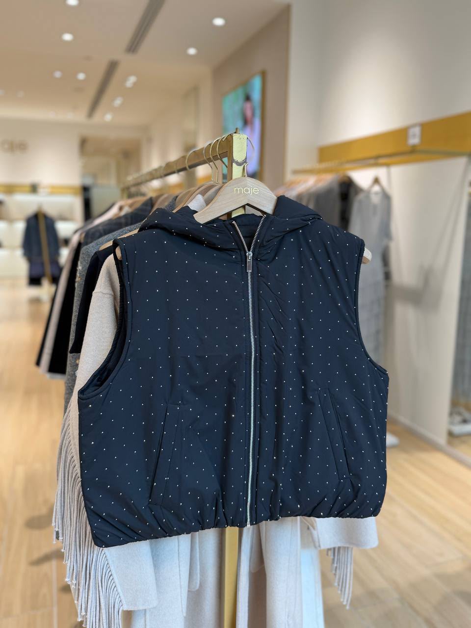 Hooded Puffer Vest with Studs