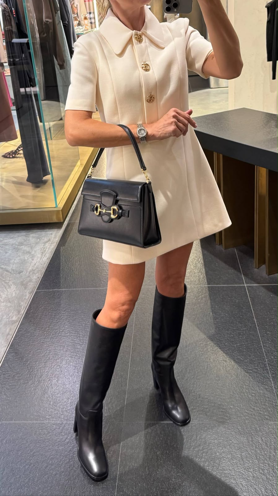 Wool mini dress with Interlocking G buttons