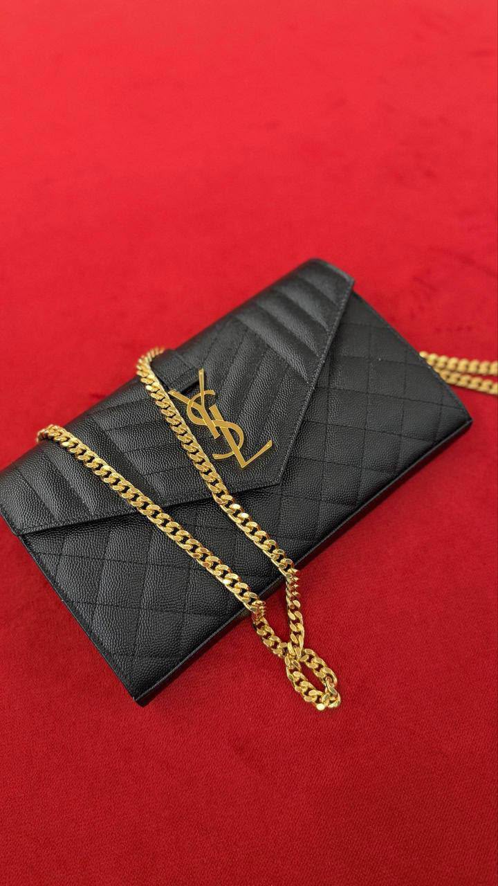 Monogram Chain Wallet in Grain de Poudre Embossed Leather