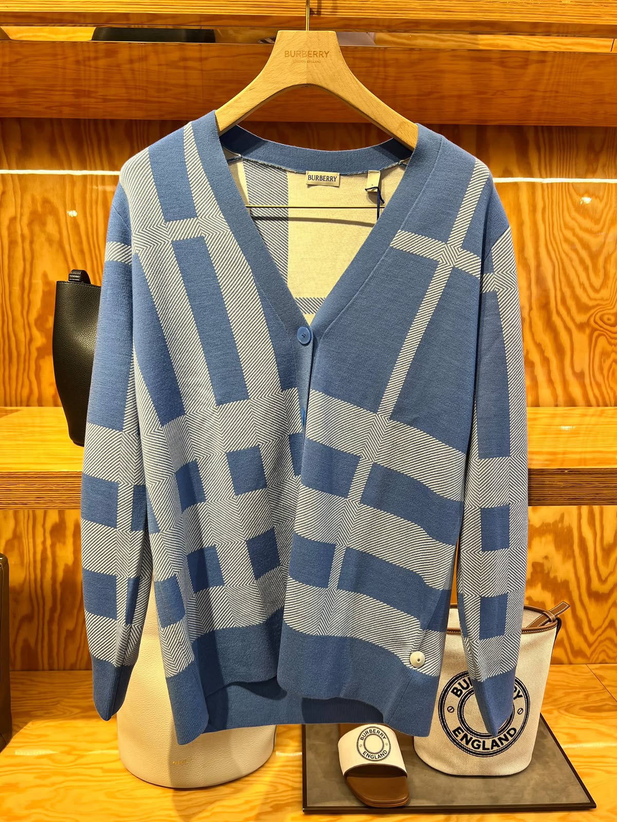 Check Jacquard Wool Blend Cardigan