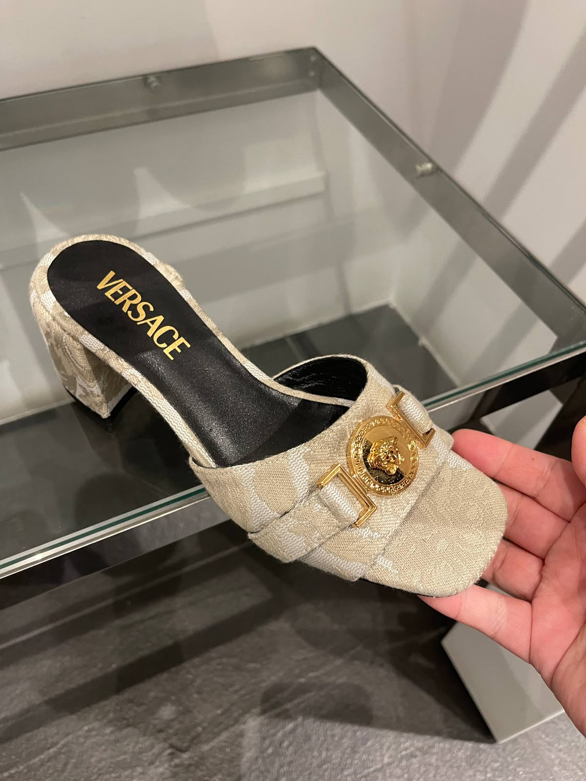 La Medusa Logo-Print Canvas Mules
