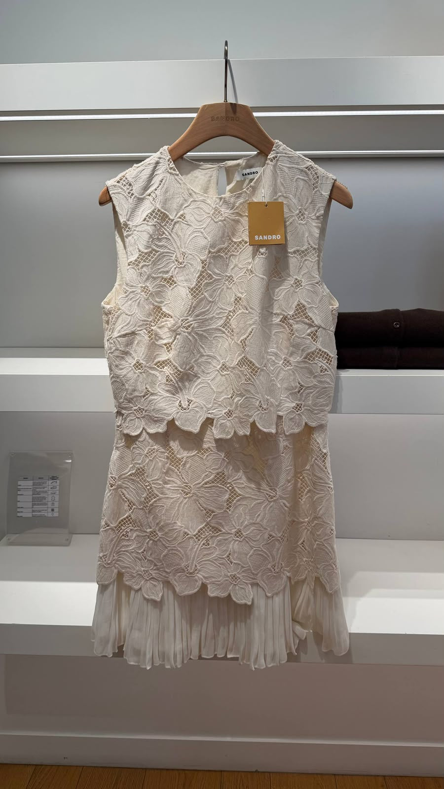 Sleeveless Lace-Overlay Pleated Dress